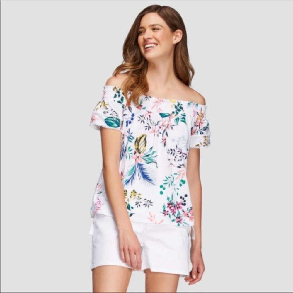🌸Joe Fresh Floral Off Shoulder Lace Trim Top